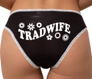 Tradwife - Flower Print Bikini - Black with White Lace