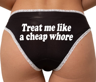 Treat Me Like A Cheap Whore Bikini - Black with White Lace