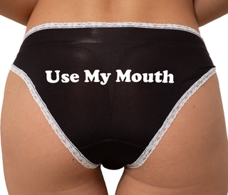 Use My Mouth Bikini - Black with White Lace