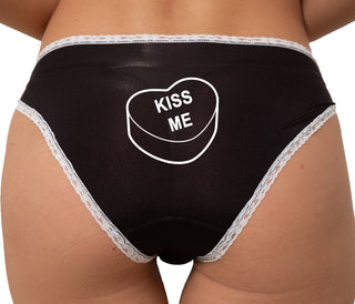 Valentines Day Candy - Kiss Me Bikini - Black with White Lace