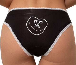 Valentines Day Candy - Text Me Bikini - Black with White Lace