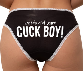 Watch and Learn Cuck Boy Bikini - Black with White Lace