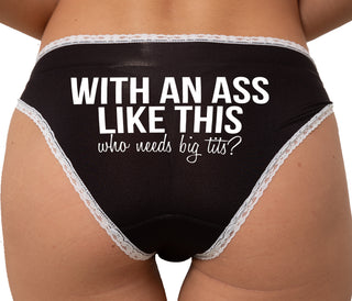 With An Ass Like This Who Needs Tits Bikini - Black with White Lace