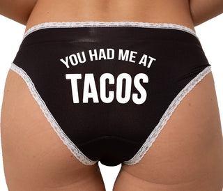 You Had Me At Tacos Bikini - Black with White Lace