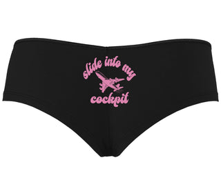 Slide Into My Cockpit - Black Boyshort