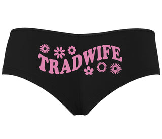 TradWife - Flower Design - Black Boyshort