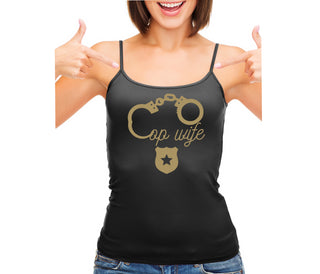 Cop Wife - Cute Handcuffs - Black Camisole Tank Top