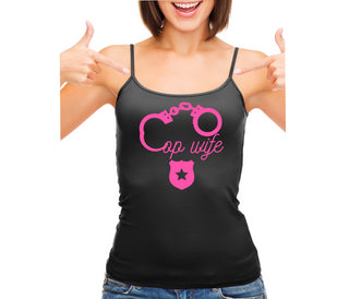 Cop Wife - Cute Handcuffs - Black Camisole Tank Top