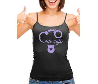 Cop Wife - Cute Handcuffs - Black Camisole Tank Top