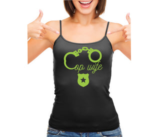 Cop Wife - Cute Handcuffs - Black Camisole Tank Top