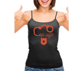 Cop Wife - Cute Handcuffs - Black Camisole Tank Top