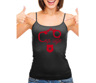 Cop Wife - Cute Handcuffs - Black Camisole Tank Top