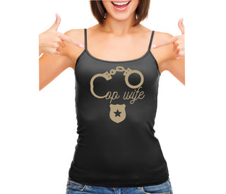 Cop Wife - Cute Handcuffs - Black Camisole Tank Top