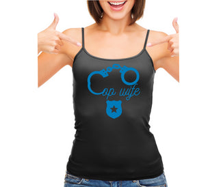 Cop Wife - Cute Handcuffs - Black Camisole Tank Top