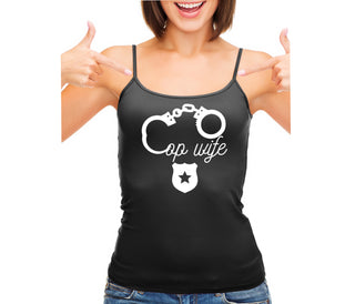 Cop Wife - Cute Handcuffs - Black Camisole Tank Top