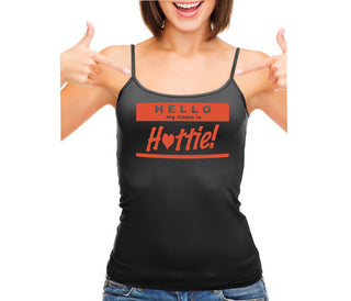 Hello My Name Is Hottie - Black Camisole Tank Top