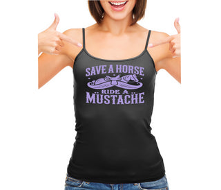 Save A Horse Ride A Mustache - Black Camisole Tank Top