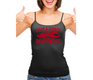 Save A Horse Ride A Mustache - Black Camisole Tank Top