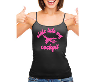 Slide Into My Cockpit - Black Camisole Tank Top