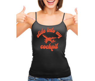 Slide Into My Cockpit - Black Camisole Tank Top