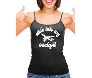 Slide Into My Cockpit - Black Camisole Tank Top