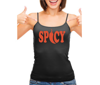 Spicy - Cute Pepper Logo - Black Camisole Tank Top