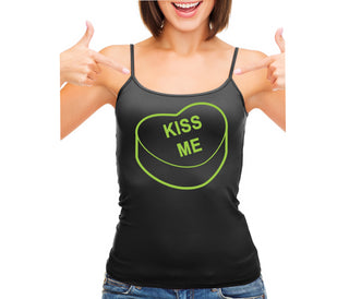 Valentines Day Candy - Kiss Me - Black Camisole Tank Top