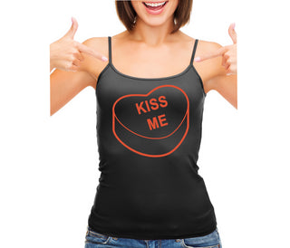 Valentines Day Candy - Kiss Me - Black Camisole Tank Top