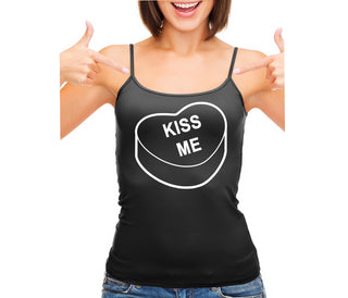 Valentines Day Candy - Kiss Me - Black Camisole Tank Top