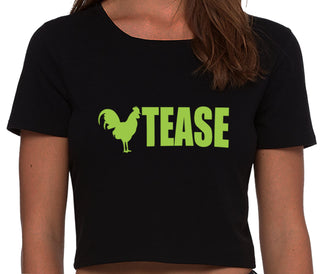 Cock Tease - Rooster - Black Crop Top
