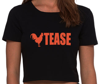 Cock Tease - Rooster - Black Crop Top