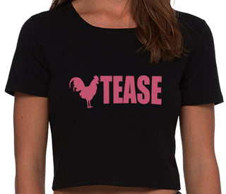 Cock Tease - Rooster - Black Crop Top