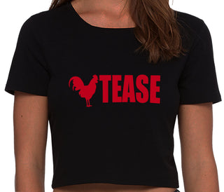 Cock Tease - Rooster - Black Crop Top