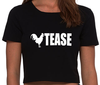 Cock Tease - Rooster - Black Crop Top