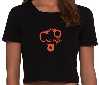 Cop Wife - Cute Handcuffs - Black Crop Top
