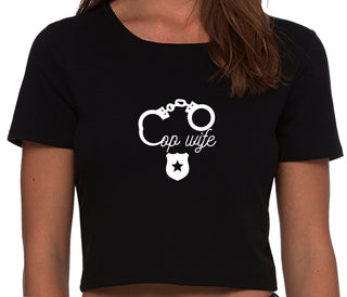 Cop Wife - Cute Handcuffs - Black Crop Top