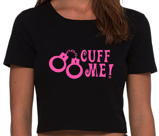 Cuff Me - Cute Handcuff Design - Black Crop Top