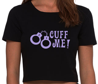 Cuff Me - Cute Handcuff Design - Black Crop Top