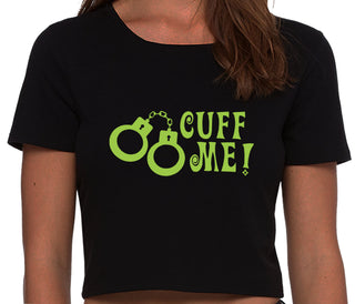 Cuff Me - Cute Handcuff Design - Black Crop Top