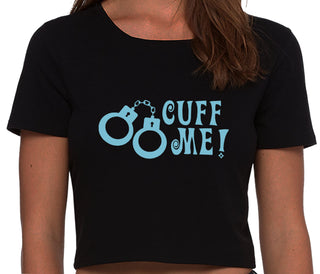 Cuff Me - Cute Handcuff Design - Black Crop Top