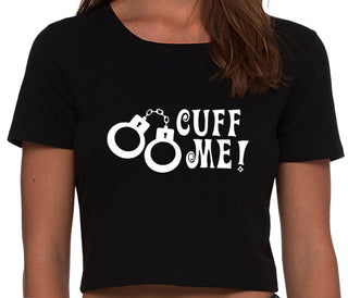 Cuff Me - Cute Handcuff Design - Black Crop Top