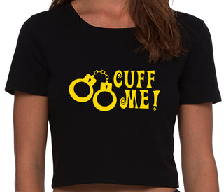 Cuff Me - Cute Handcuff Design - Black Crop Top
