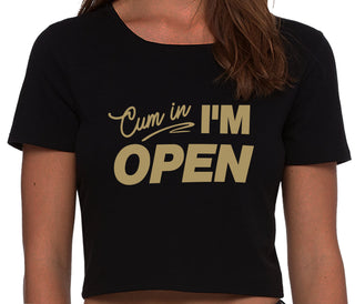 Cum In I'm Open - Black Crop Top