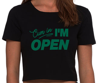 Cum In I'm Open - Black Crop Top