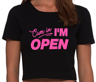 Cum In I'm Open - Black Crop Top