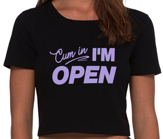 Cum In I'm Open - Black Crop Top