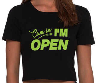 Cum In I'm Open - Black Crop Top
