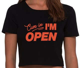 Cum In I'm Open - Black Crop Top