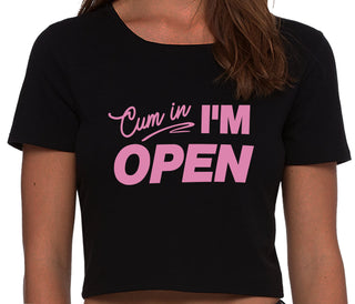 Cum In I'm Open - Black Crop Top