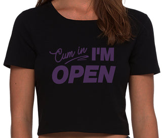Cum In I'm Open - Black Crop Top